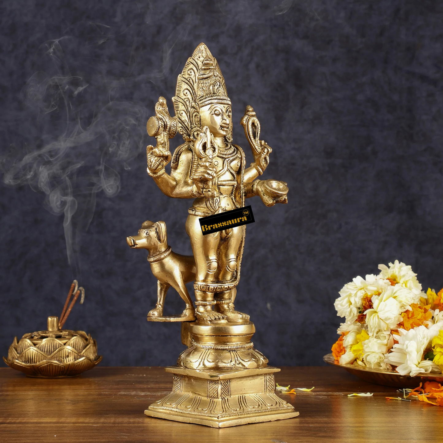 Brassaura™ Brass Kaal Bhairav Bhairo Baba Idol – 12 inch | 3.6 kg | Superfine Brass Statue for Strength & Spiritual Protection