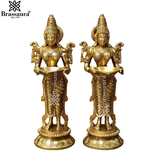 Brassaura™ Brass Deep Laxmi Oil Lamp Diya – Height 11.5 Inches & Weight 5.5 Kgs | Temple & Home Décor