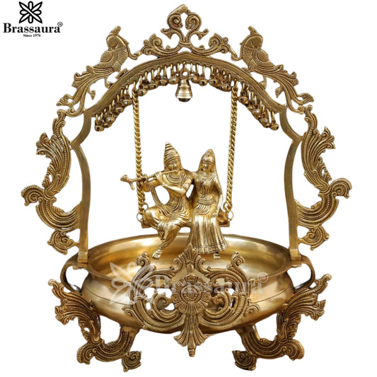 Brass Radha Krishna Urli For Home Décor And Gift Items Weight 14 kg Height 17 Inch