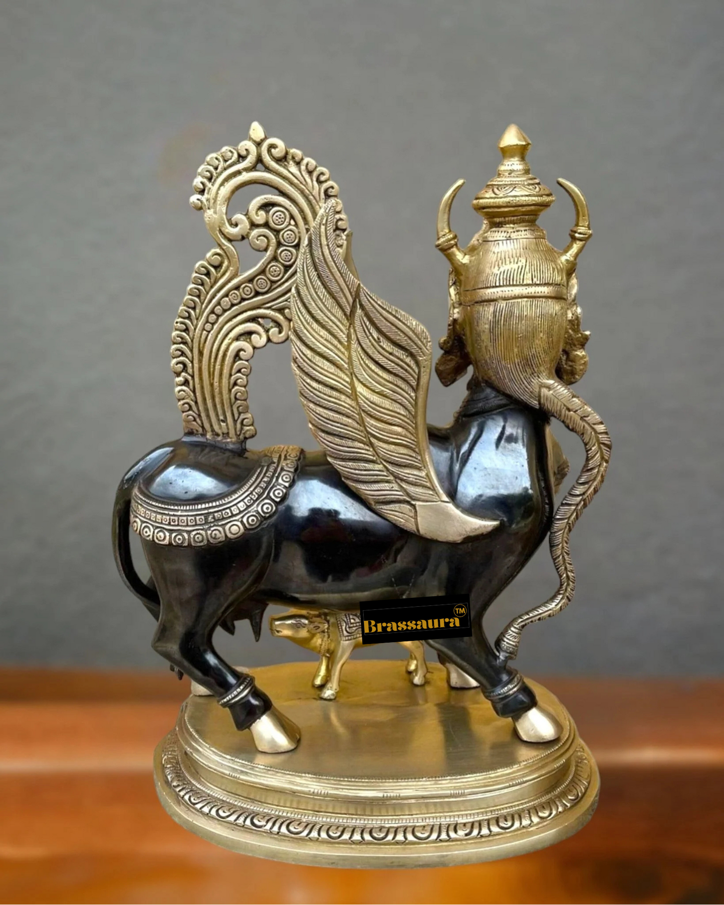 Brassaura™ Kamdhenu Cow Statue | 16.5 Inches Height | 14 Kgs Weight | Exquisite Brass Craftsmanship