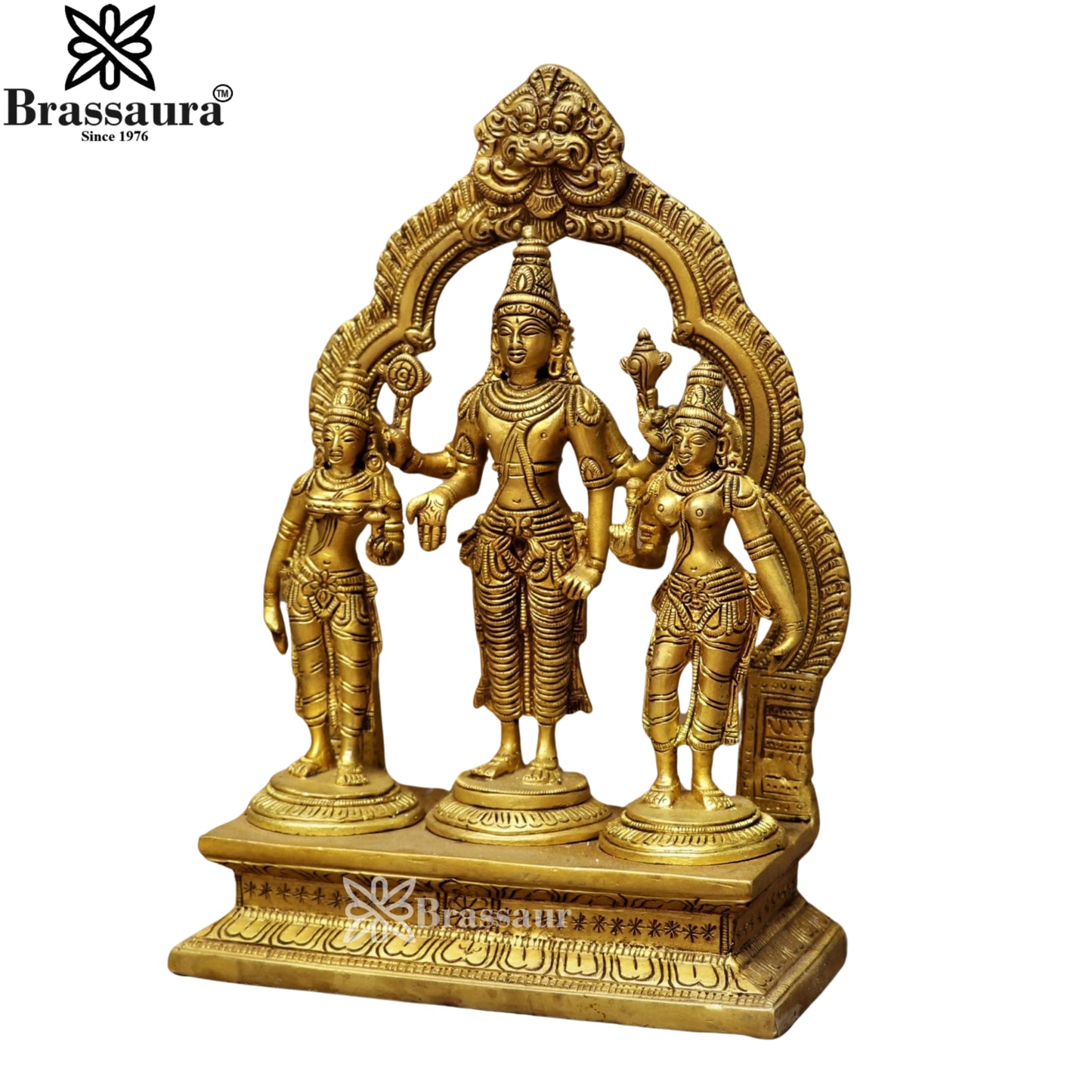 Brass Vishnu Bhudevi & sridevi Statue Weight 3 Kg And Height 10 Inch