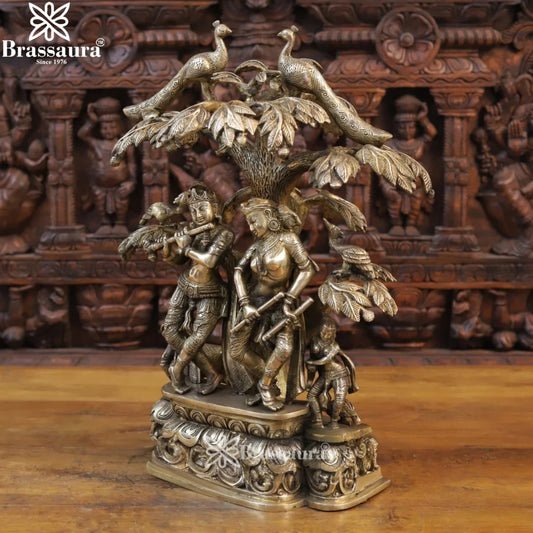 Brass Antique Radha Krishna Murti Weight 17.4 Kg And Height 21 Inch