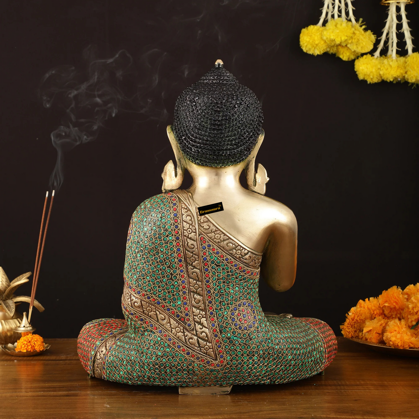 Brassaura™ Pure Brass Handcrafted Lord Buddha Statue in Blessing Mudra – Height 16.5 Inches, Weight 12.12 Kgs