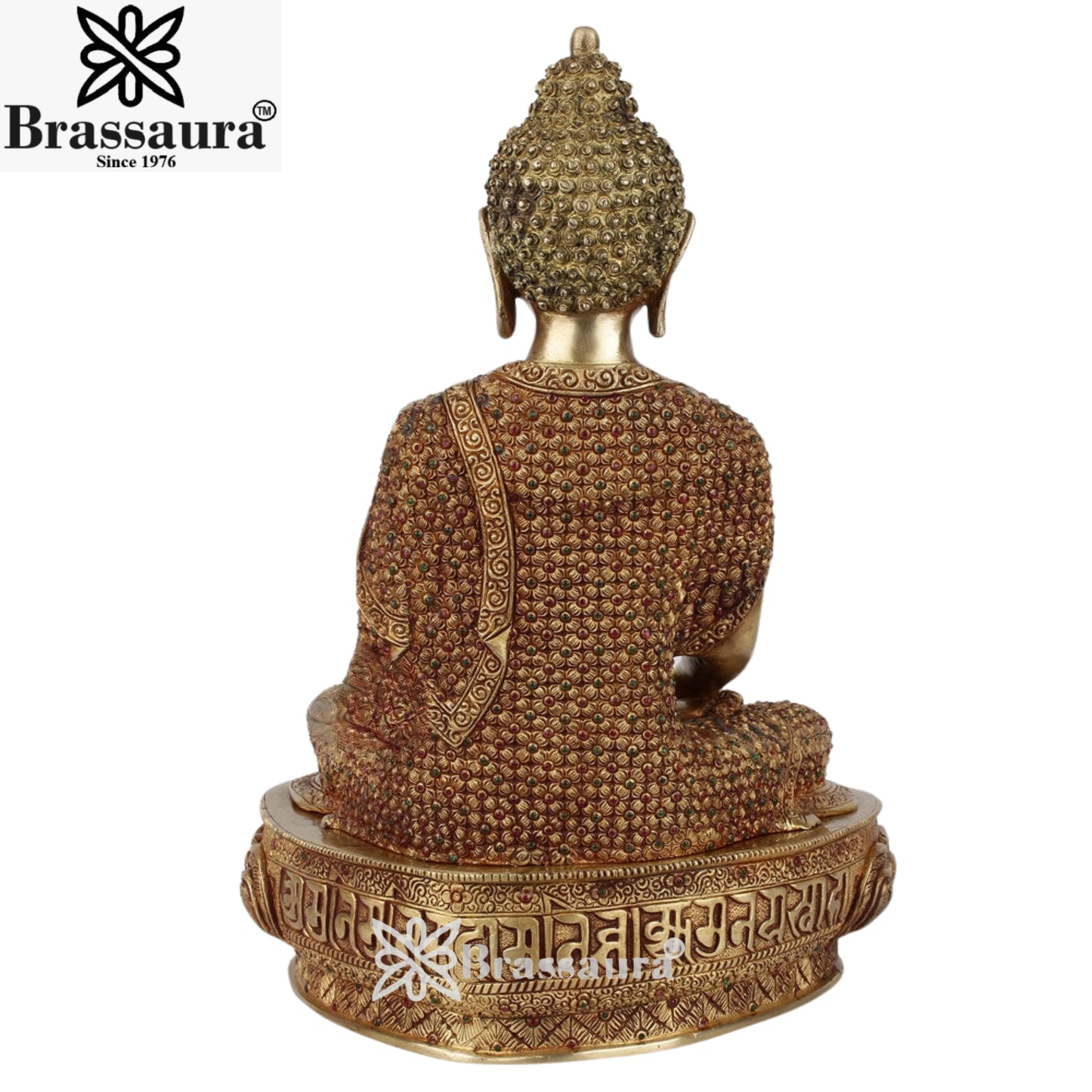 Brass Gem Stone Work Bhumisprasa Buddha Weight 11.5 kg & Height 17 Inch