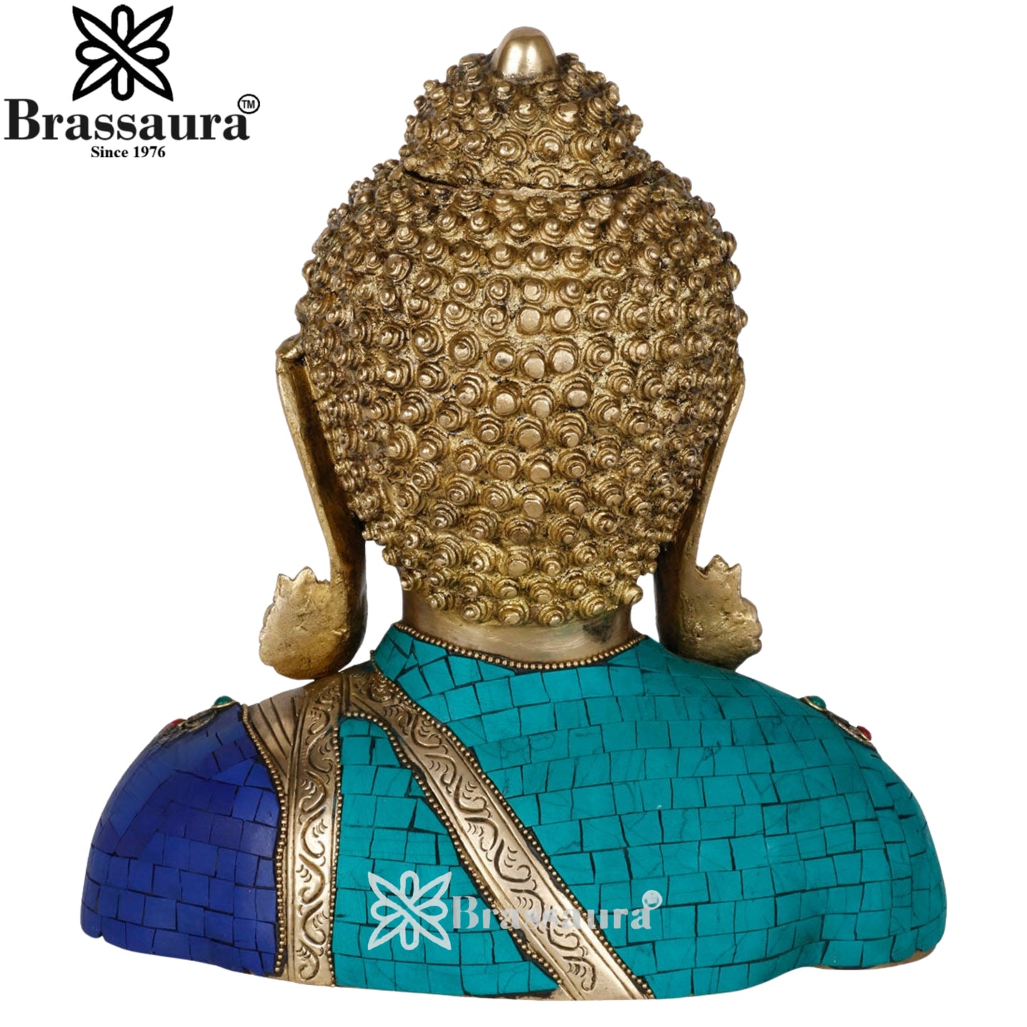 Brass Head Gem Stone Work Buddha Weight 6 kg & Height 11 Inch