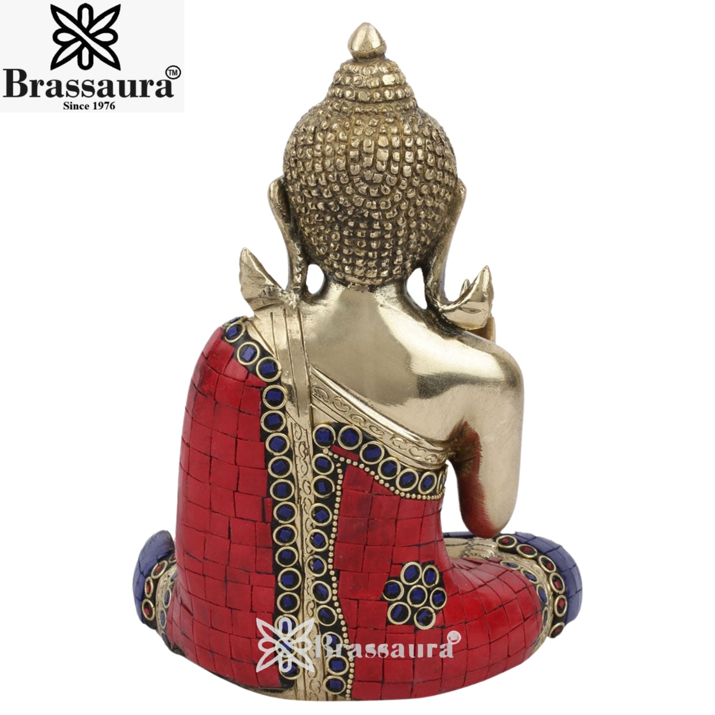 Brass Blessing Gem Stone Work Buddha Weight 7.5 kg & Height 2.4 Inch