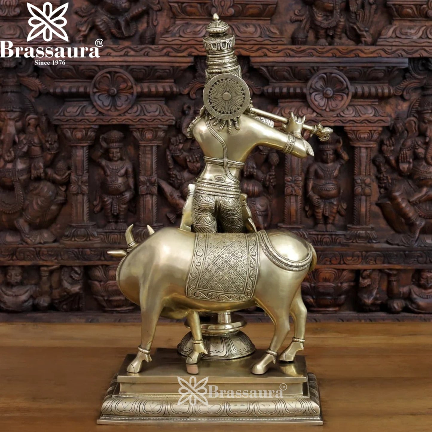 Brass Cow Krishna Murti Weight 26.9 Kg And Height 25 Inch