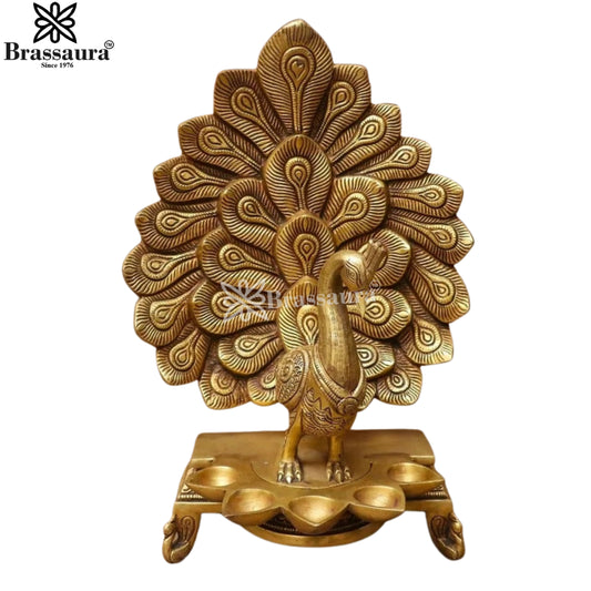 Brass Peacock Diya Weight 4.6 Kg And Height 14 Inch