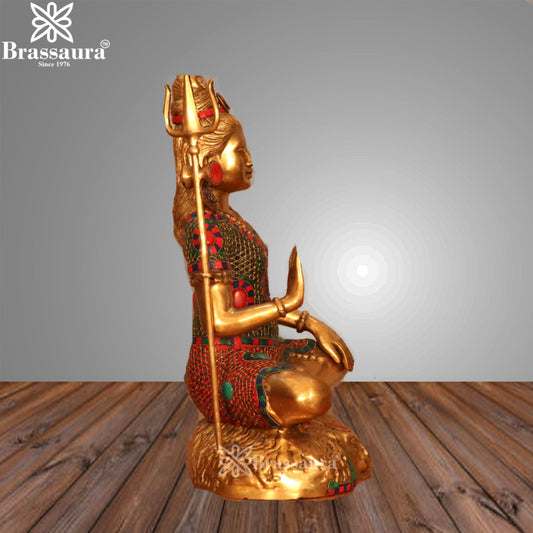 Brassaura™ Brass Gem Stone Work Lord Shiva Idol – Height 24 Inches & Weight 16.3 Kgs | Devotional Statue
