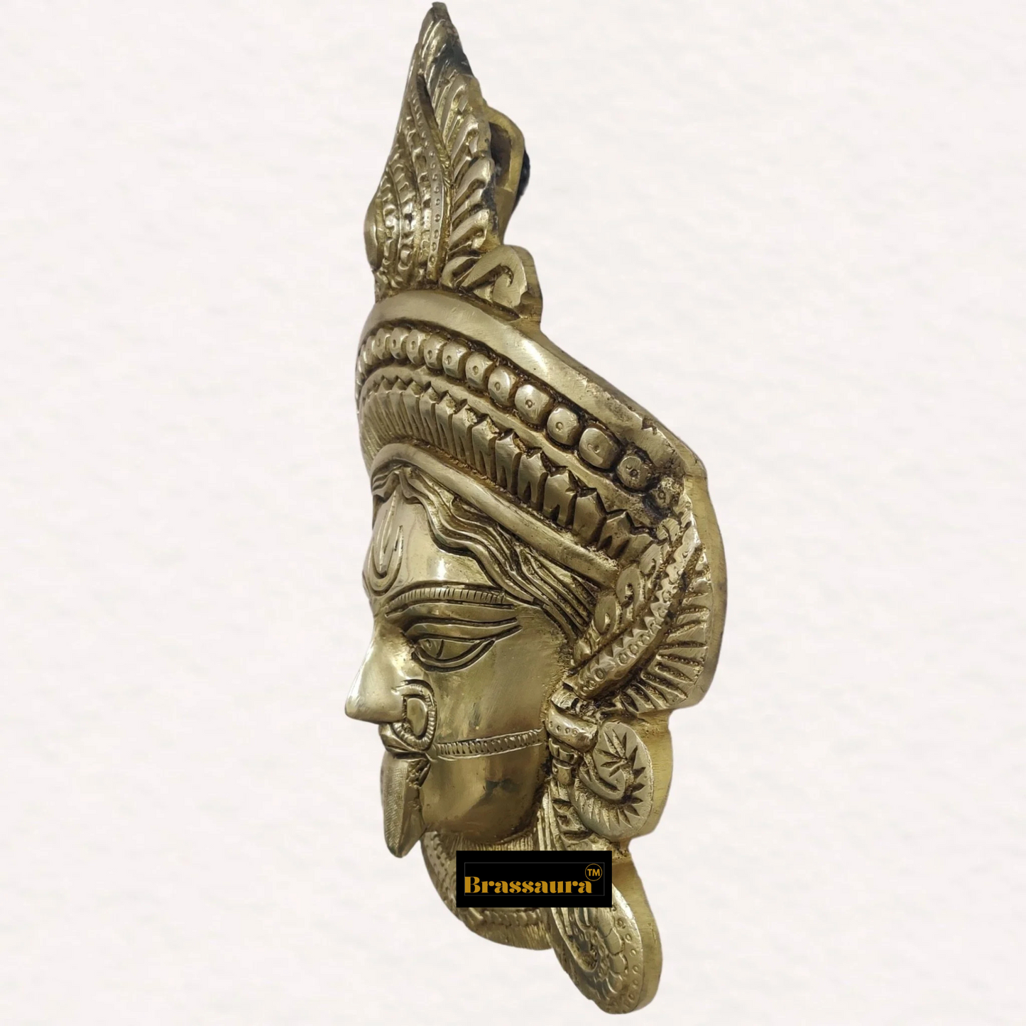 Brassaura™ Goddess Durga Brass Wall Mask – 2.2kg | 10.5" Height – Shiny Finish | Handcrafted Wall Mount