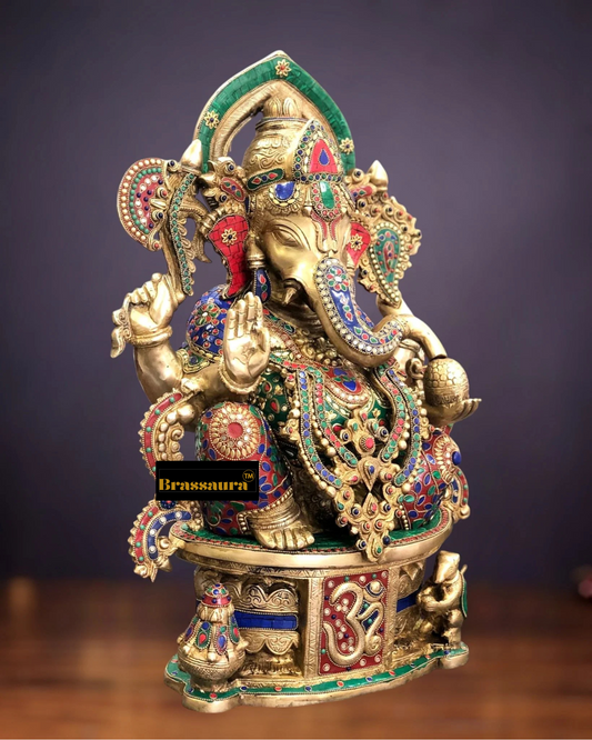 Brassaura® सुपरफाइन हस्तनिर्मित पीतल की गणेश प्रतिमा – ऊंचाई 22.5 इंच