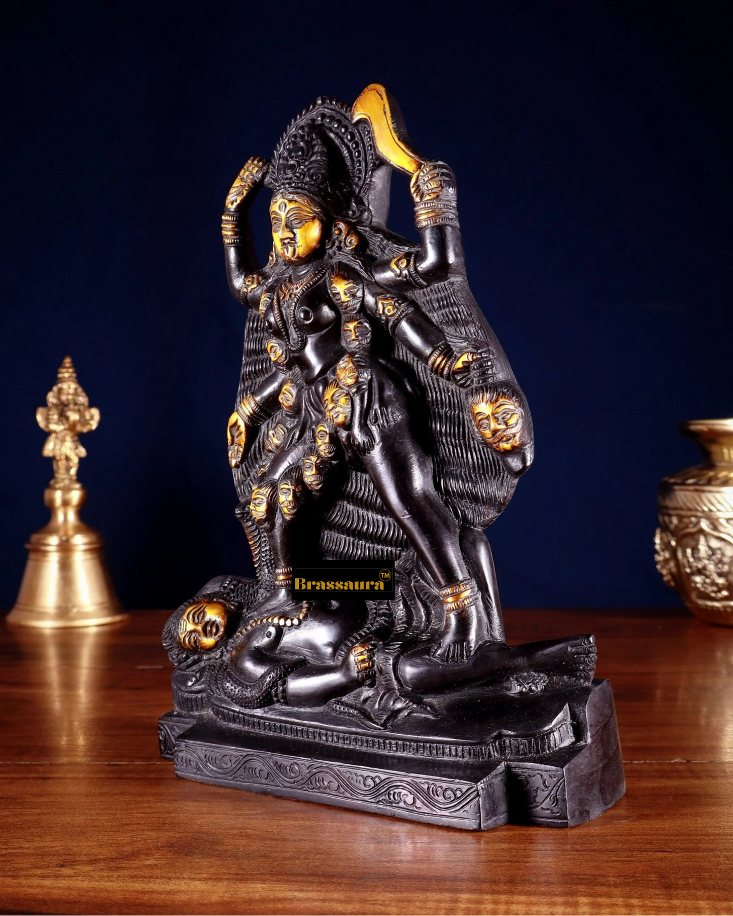 Brassaura™ Black Brass Kali Ma Idol – 3.01kg | 9.5" Height – Fierce Handcrafted Goddess Statue