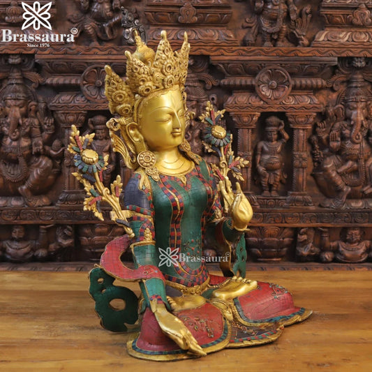 Brass Gem Stone Work Tara Statue Weight 24.26 Kg And Height 27 Inch