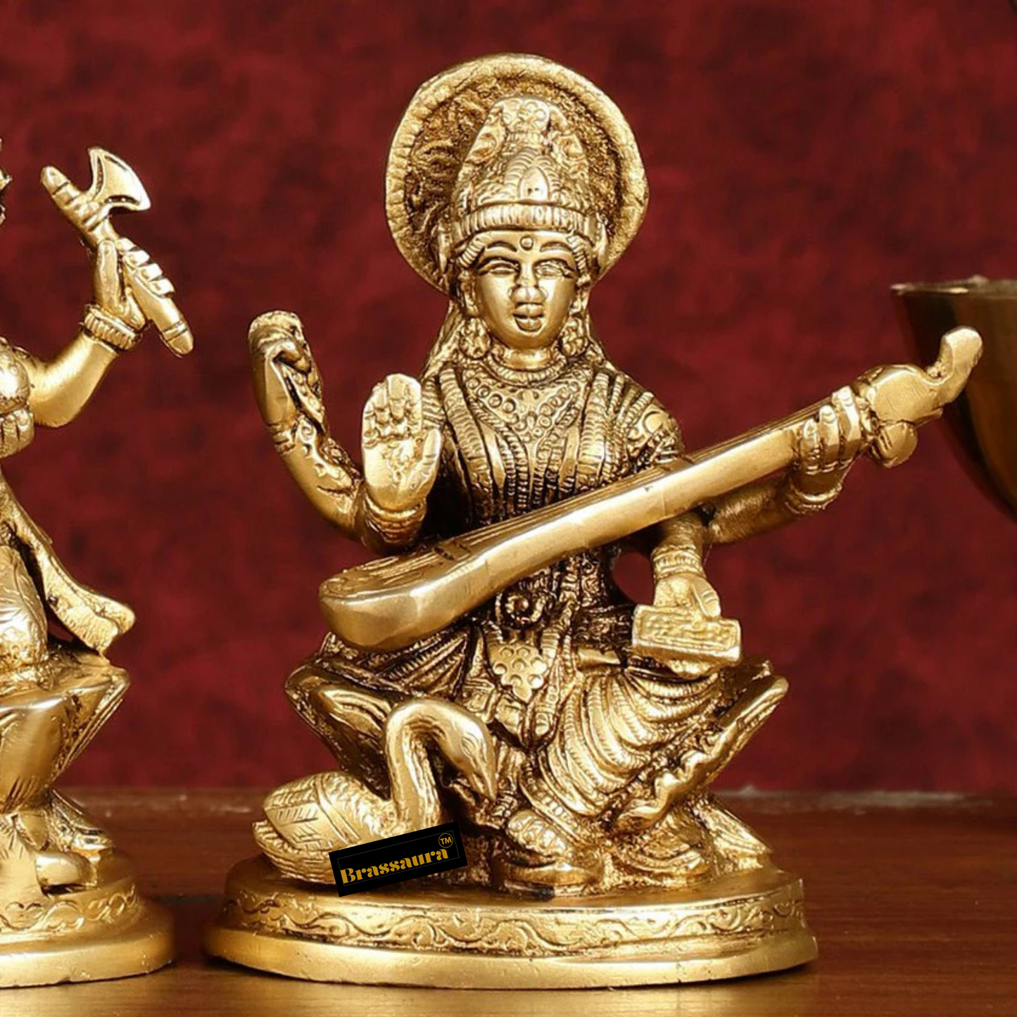 Brassaura™ Brass Trio – Ganesha, Lakshmi & Saraswati Idols | Height 5 Inches, Weight 3 Kgs | Auspicious Set