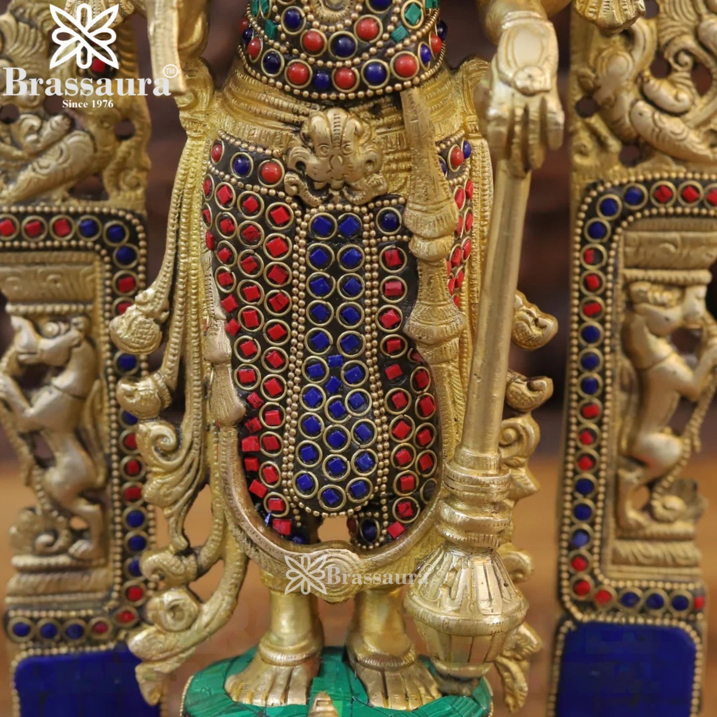 Brass Gem Stone Work Vishnu Statue Weight 6.12 Kg And Height 16 Inch