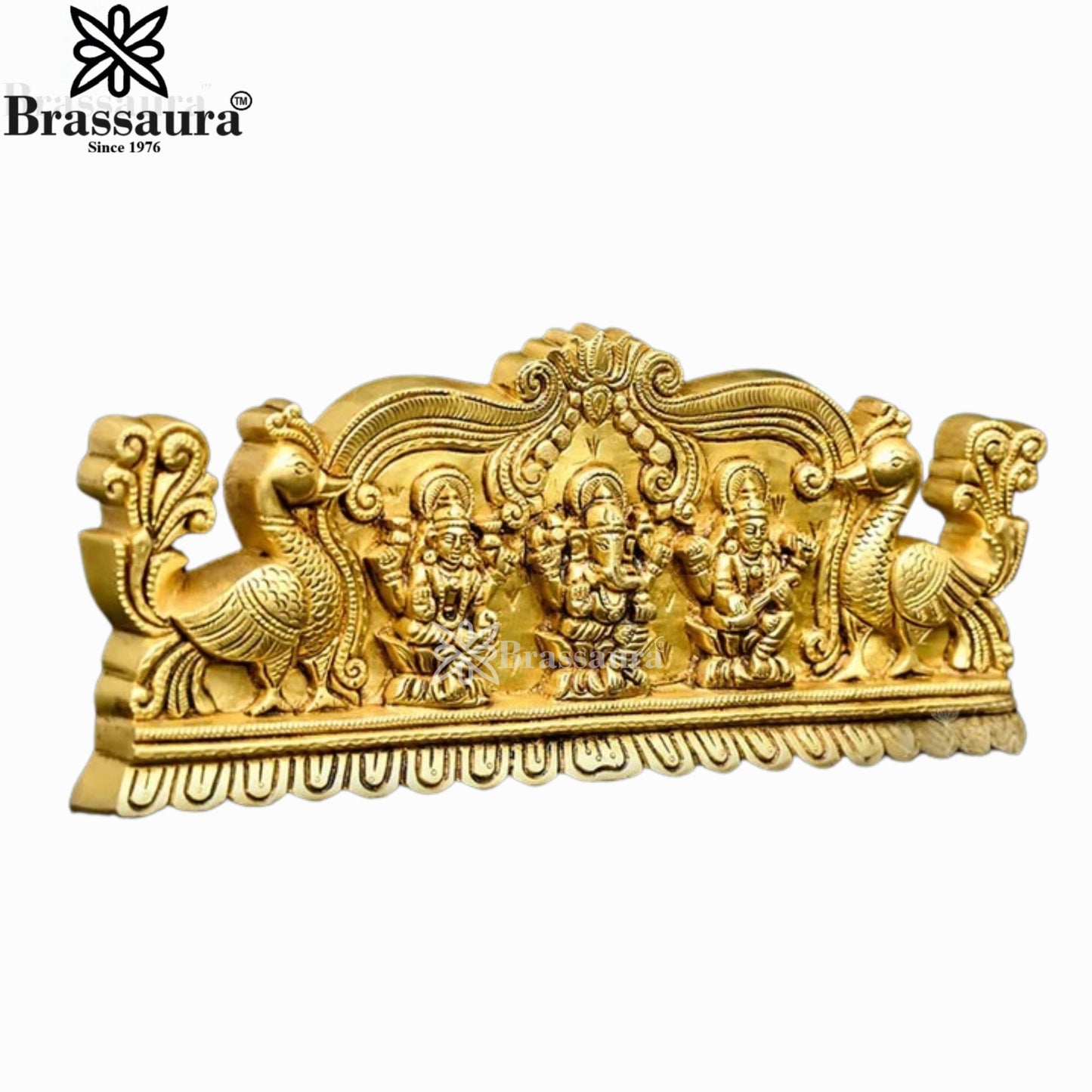 Brass Lakshmi Ganesh Saraswati Wall Hanging Weight 3.64 Kg And Height 6 Inch