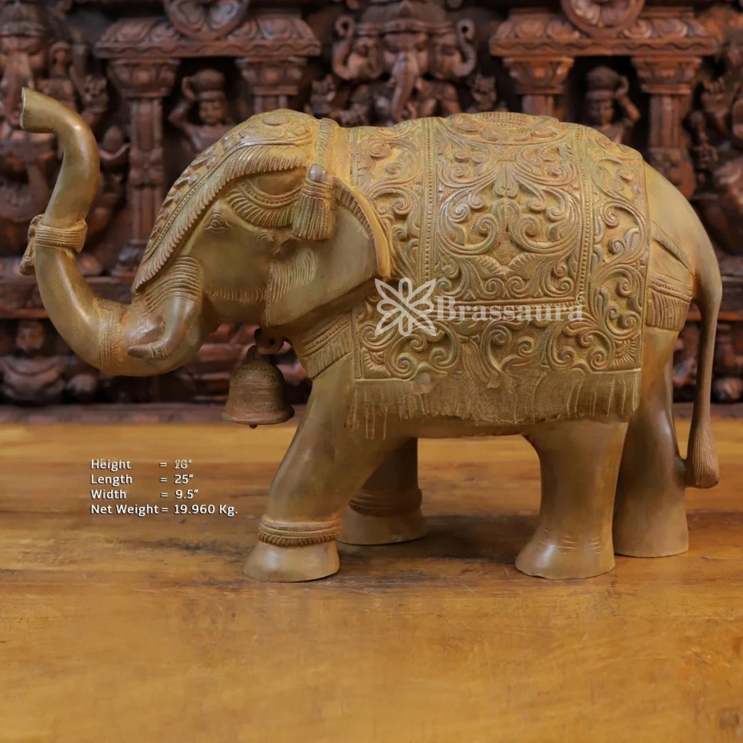 Brass Big Elephant Statue Weight 19.96 Kg And Height 16 Inch