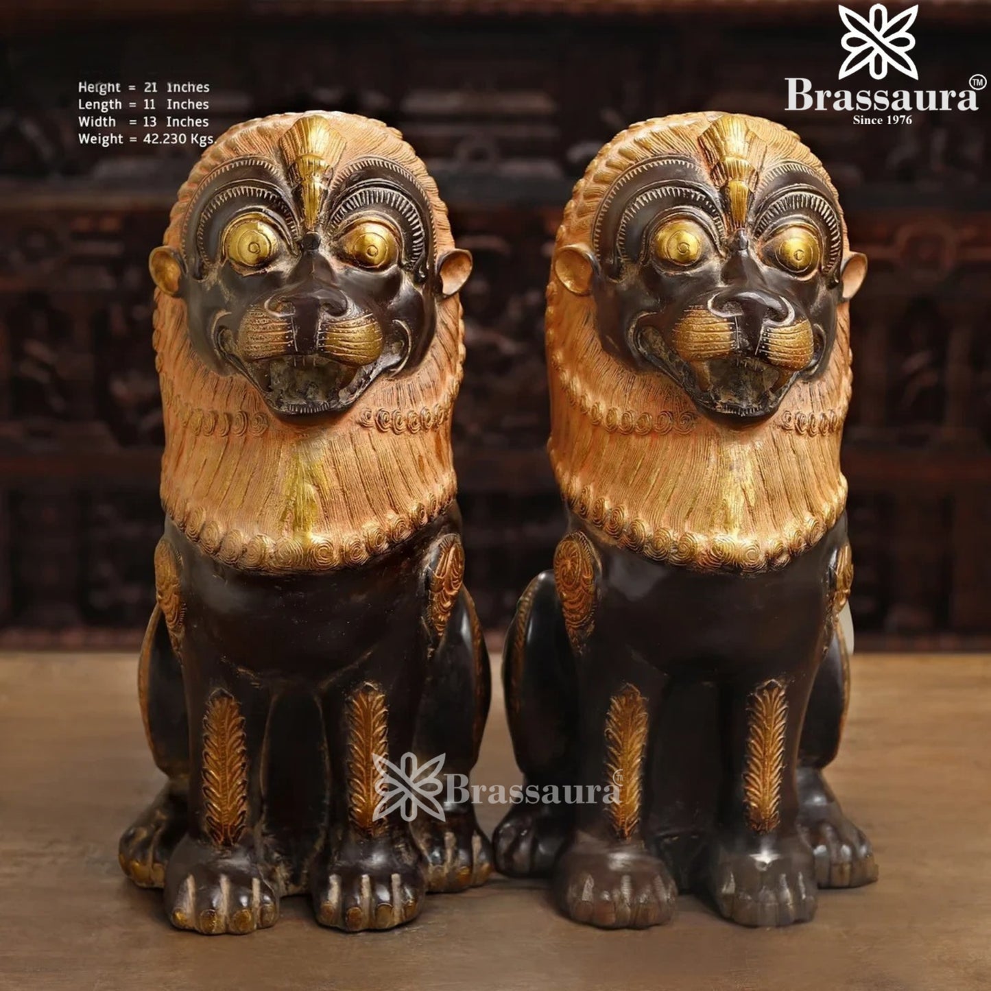 Brass Lion Statue Weight 42.23 Kg And Height 21 Inch