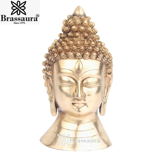 Brass Royal Golden Buddha Head Weight 2.5 Kg & Height 8 Inch