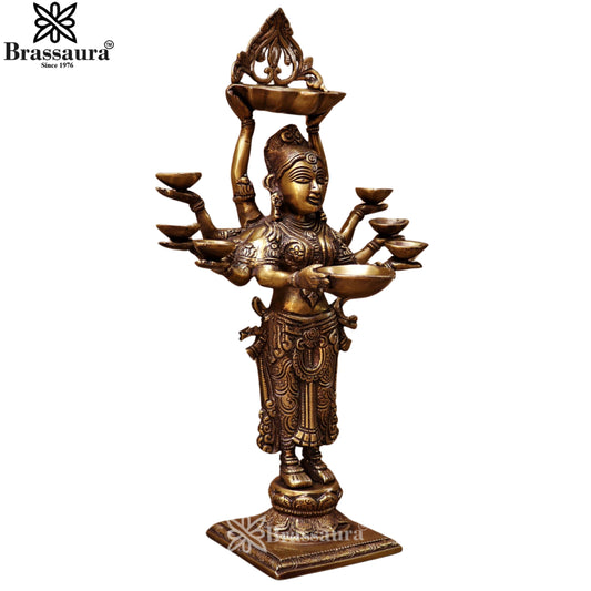 Brassaura™ Brass Standing Deep Laxmi – Height 16 Inches & Weight 4 Kgs | Home & Puja Décor