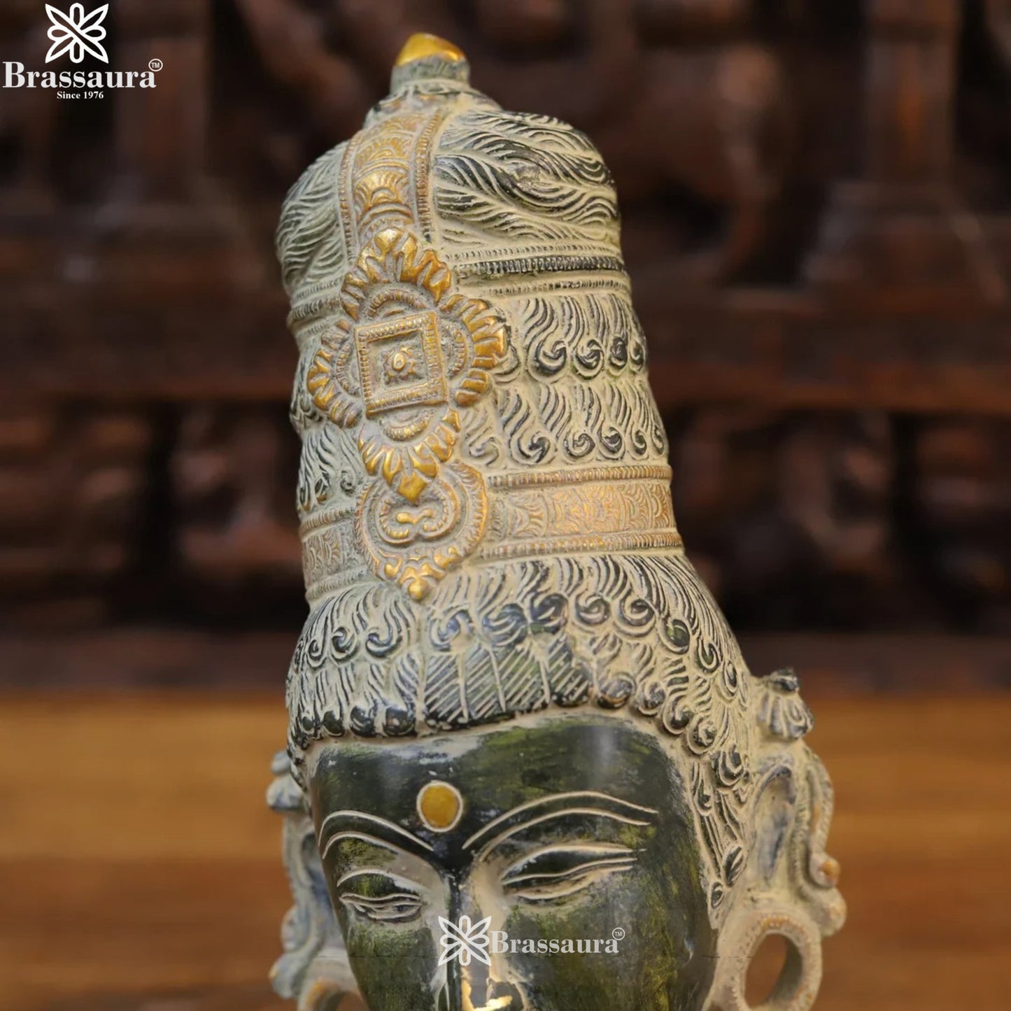 Brass Vintage Parvati Head Statue Weight 4.92 Kg And Height 12 Inch