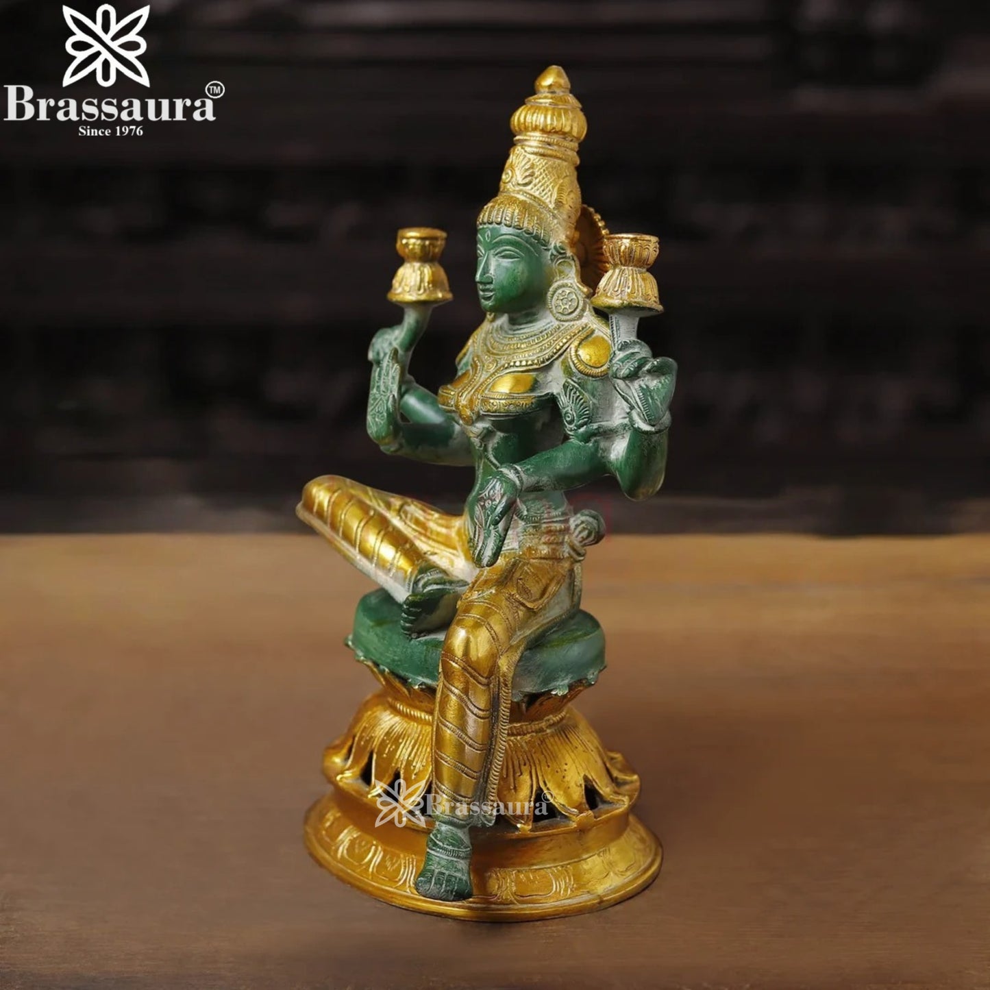 Brassaura™ Devotional Brass Laxmi Murti – Height 12 Inches & Weight 4.14 Kgs | Temple Statue