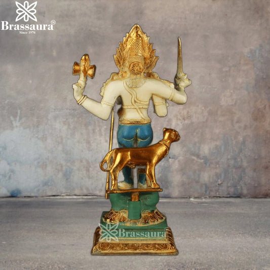 Brassaura™ Brass Kaal Bhairav Idol – Height 17 Inches & Weight 8.7 Kgs | Temple & Pooja Décor