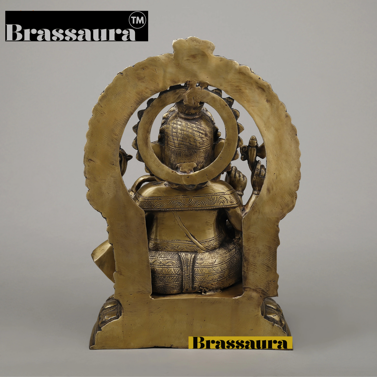 Brassaura™ Brass Ganesh Seated on Pedestal – Fine Golden Finish – Height 18.5 Inches, Weight 14.96 Kgs
