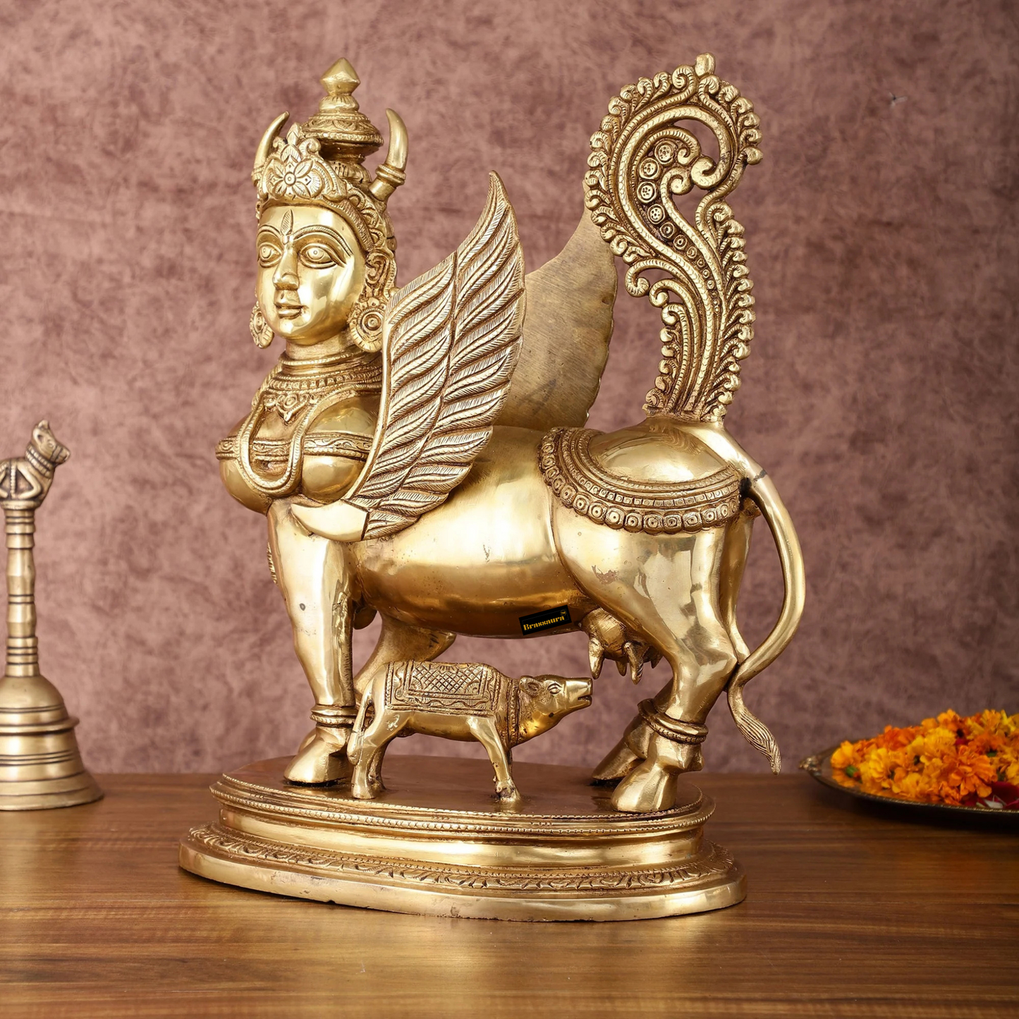 Brassaura™ Kamdhenu Cow Statue | 16.5 Inches Height | 14 Kgs Weight | Divine Brass Artistry