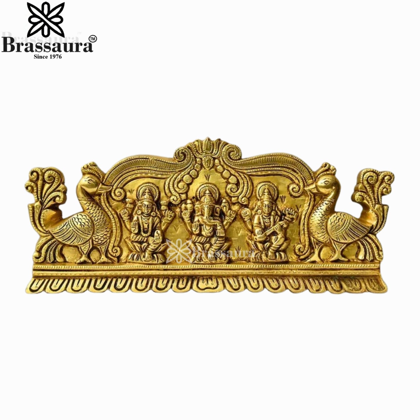 Brass Lakshmi Ganesh Saraswati Wall Hanging Weight 3.64 Kg And Height 6 Inch