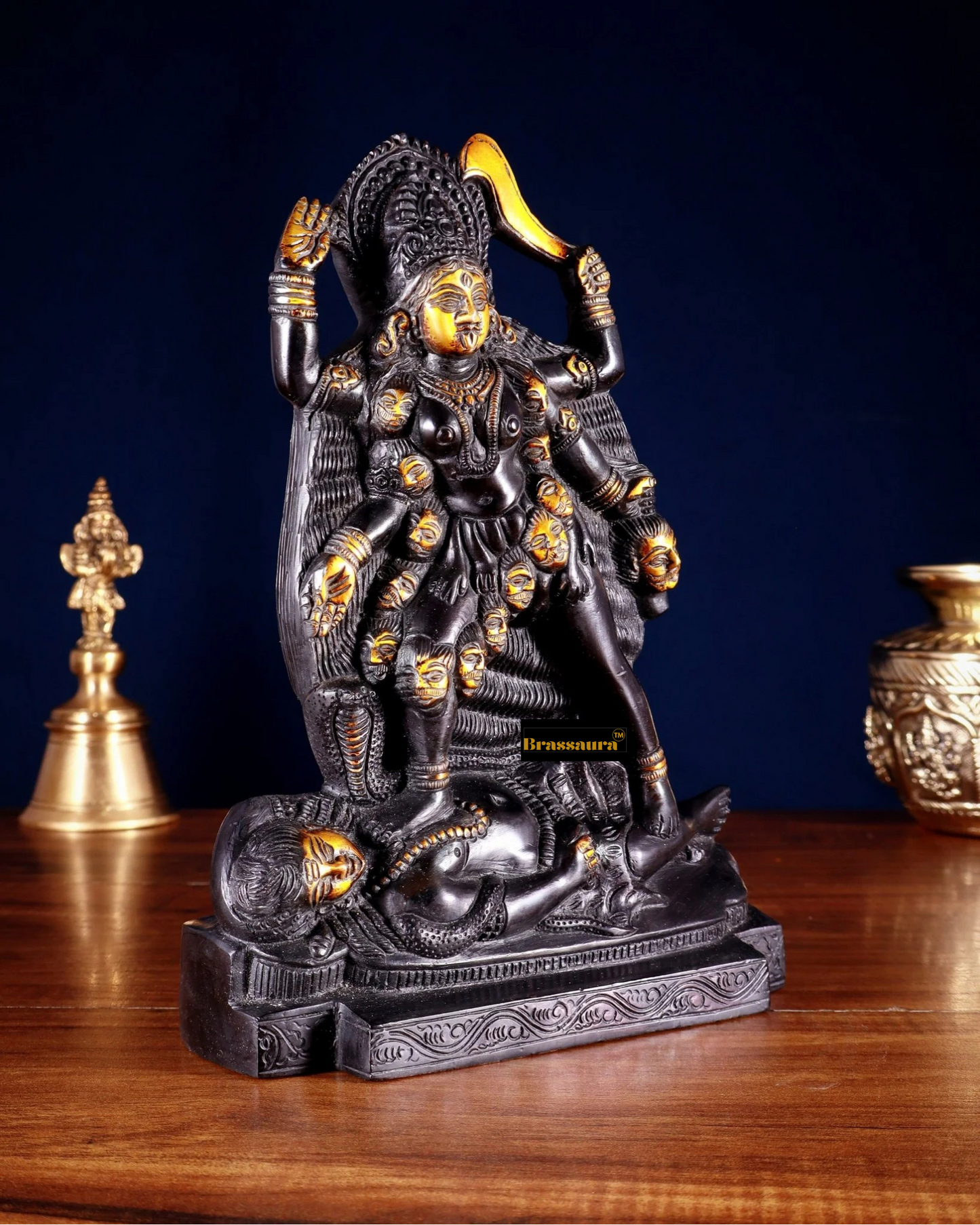 Brassaura™ Black Brass Kali Ma Idol – 3.01kg | 9.5" Height – Fierce Handcrafted Goddess Statue