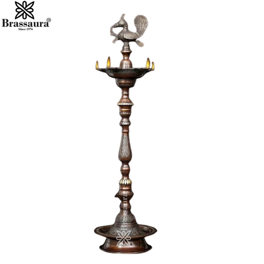 Brass Diya Vintage Look Lamp Statue For Home Decor Weight 8 Kg And Height 91.4 Cm