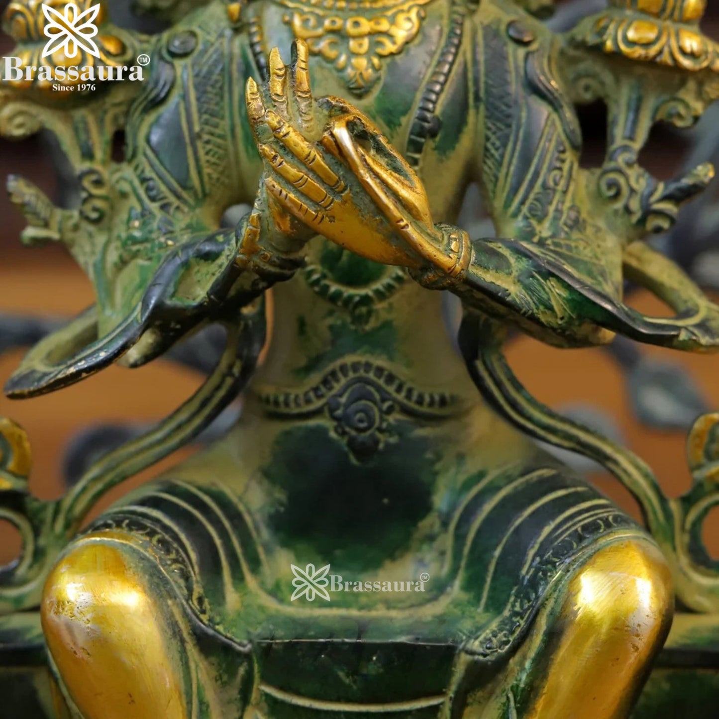 Brass Vintage Gold Tara Statue Weight 2.86 Kg And Height 11.5 Inch