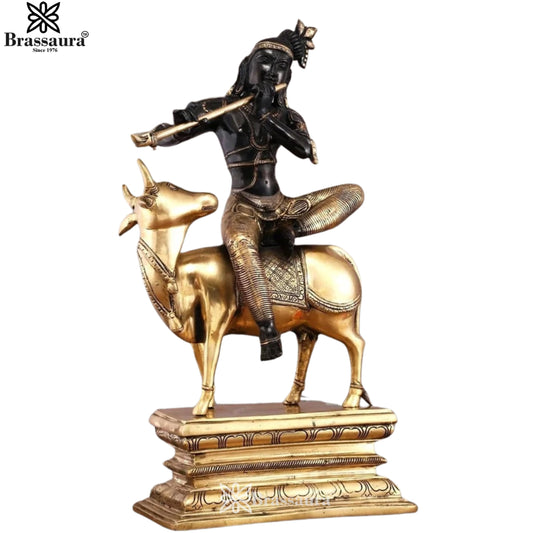 Brass Cow Krishna Murti Weight 15 Kg And Height 21 Inch