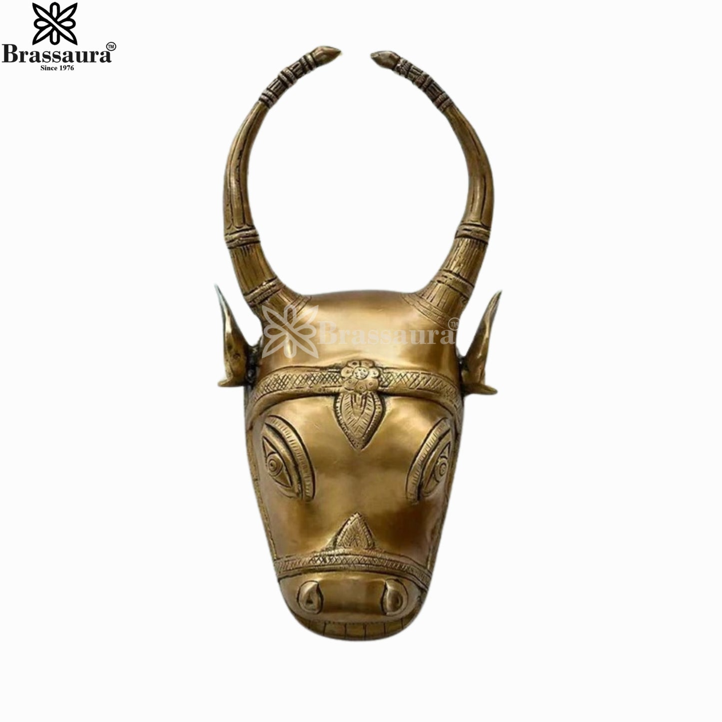 Brassaura™ Elegant Brass Nandi Wall Hanging – Height 12.2 Inches & Weight 3 Kgs | Puja Room Accent