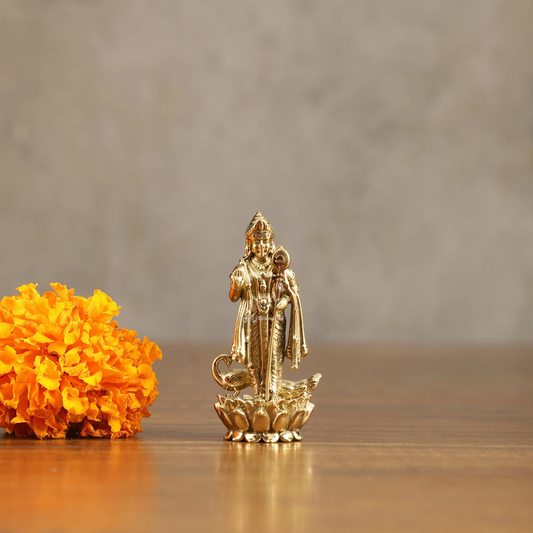 Brassaura™ Pure Brass Small Murugan Idol – 2.5 Inches Height, 30 Grams – Compact Handcrafted Brass Statue