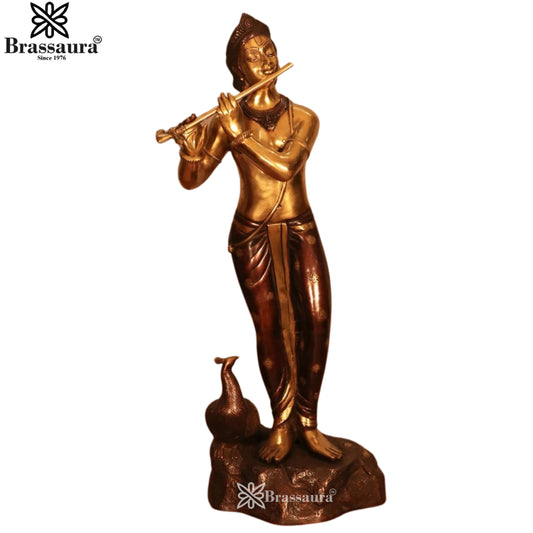 Brass Murli Dhari Krishna Murti Weight 14.6 Kg And Height 29 Inch