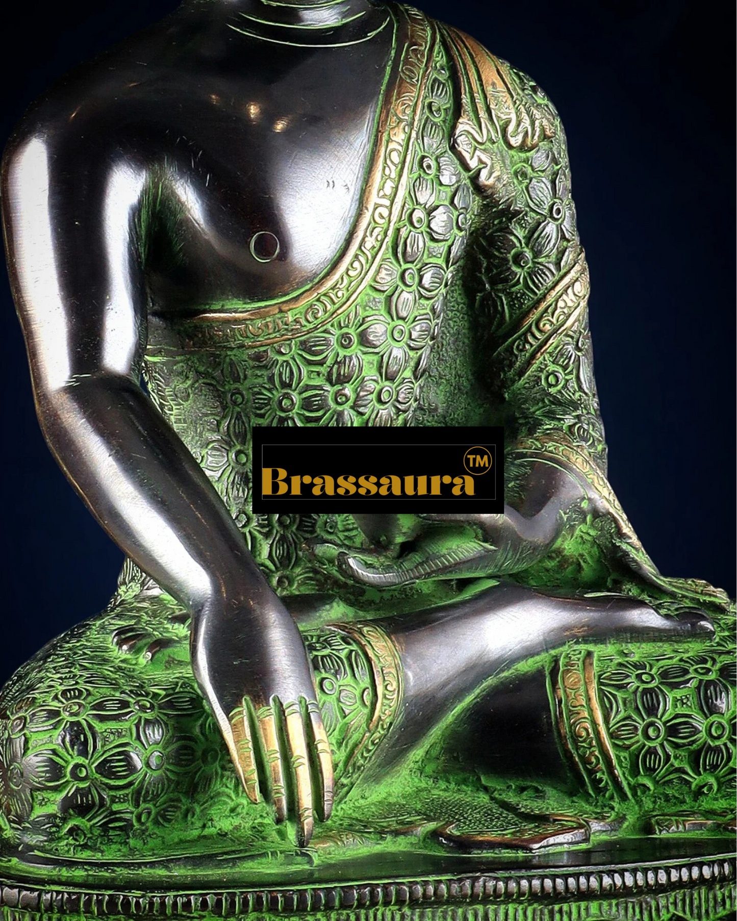 Brassaura™ Pure Brass Buddha Idol – Height 13 Inches, Weight 6.66 Kgs