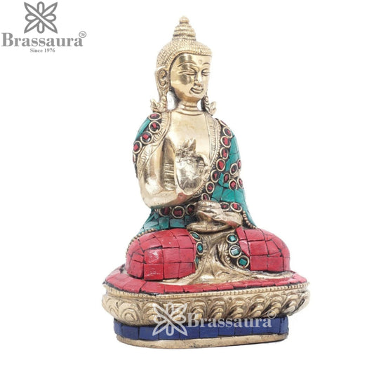 Brass Blessing Gem Stone Work Buddha Weight 0.95 kg & Height 6.25 Inch