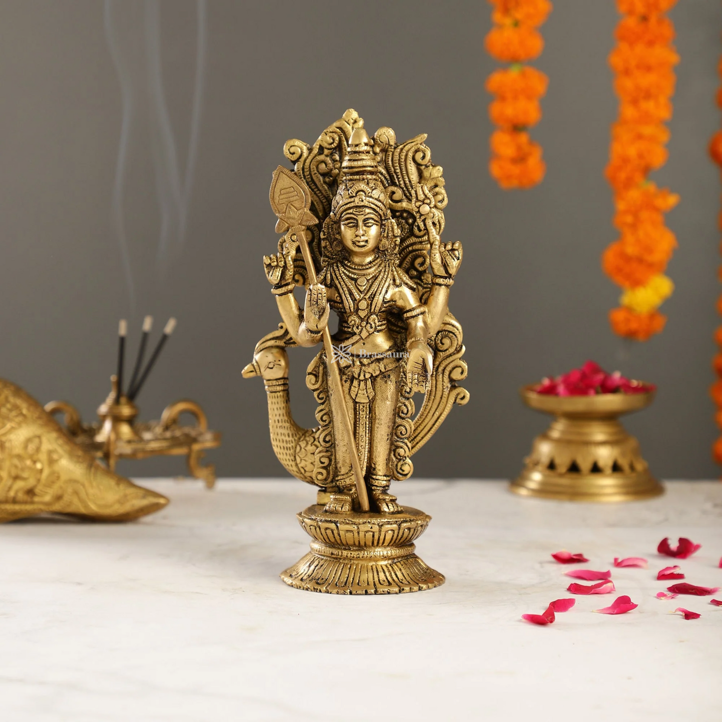 Brassaura™ Divine Brass Statue – 10 Inches Height, 2.3 Kgs – Spiritual Devotion & Elegance