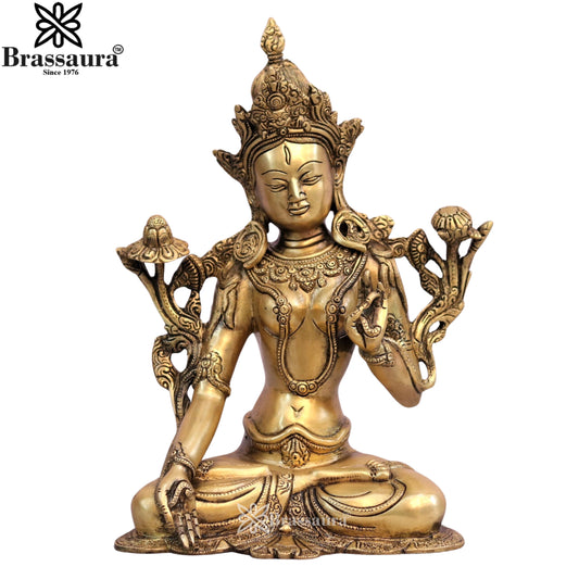 Brass Antique Tara Statue Weight 5.2 Kg And Height 12 Inch