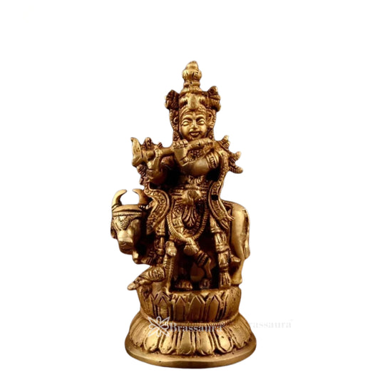 Brass Cow Krishna Murti Weight .3 Kg And Height 11 cm