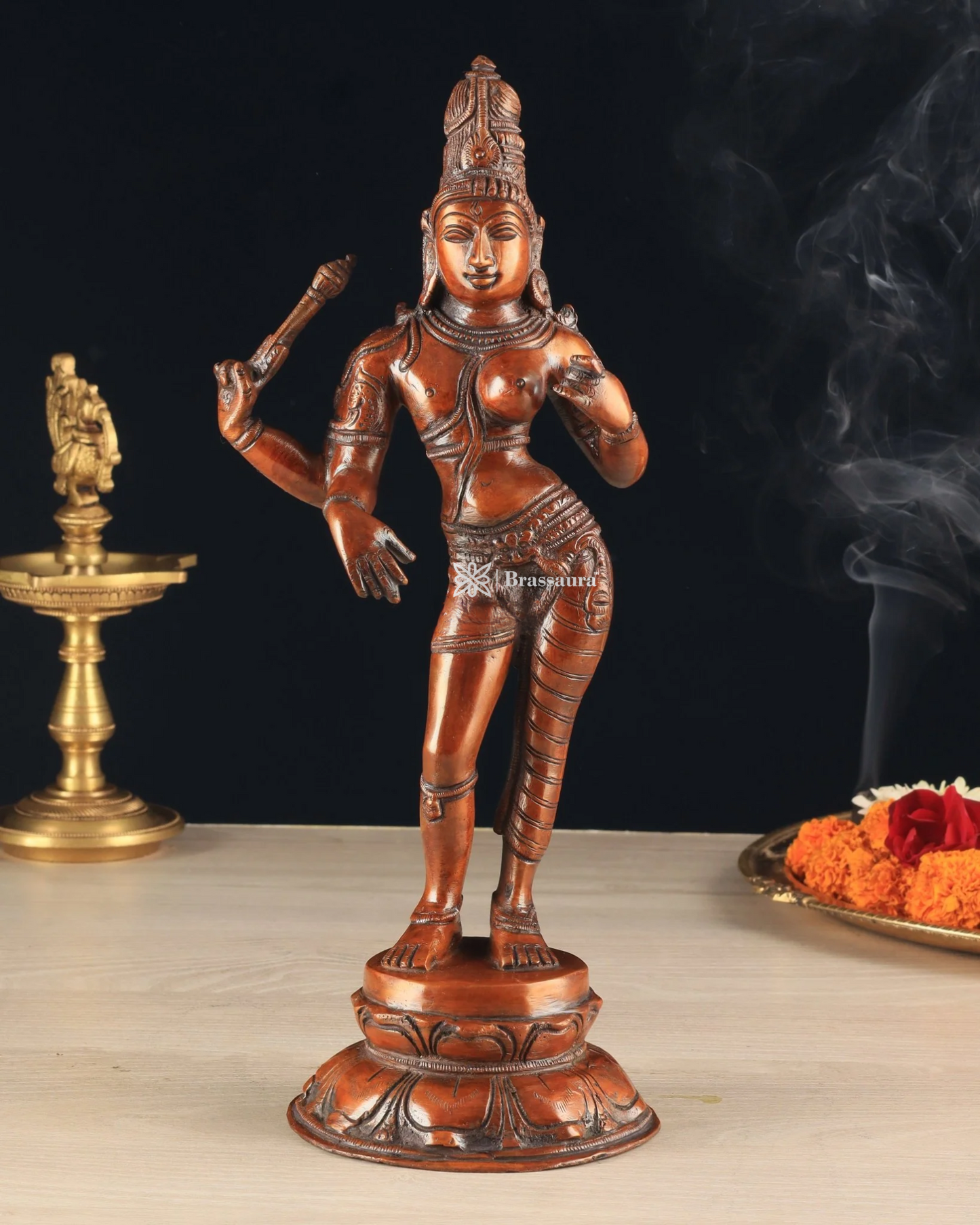 Brassaura™ Pure Brass Ardhanarishwara Idol – 12.5 Inch Height, 3.170 Kg Weight – Vintage Crafted Sculpture