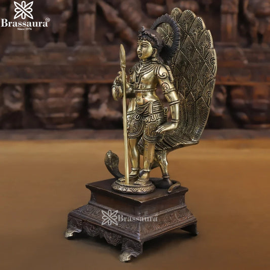 Brass Murugan With Peacock Statue Weight 4.46 Kg And Height 12 Inch