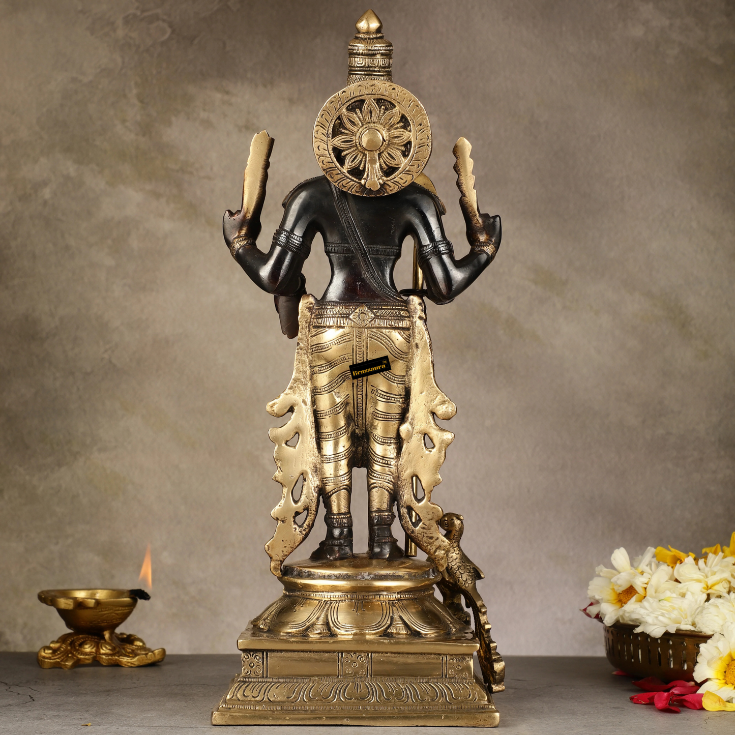 Brassaura™ Pure Brass Kartikeya Murugan Swamy Statue – 14 Inches Height, 4.45 Kg – Black Finish