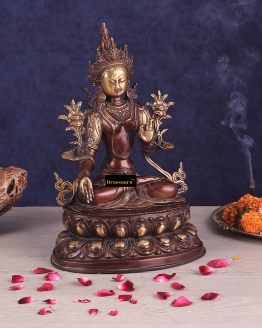 Brassaura™ Pure Brass Tibetan White Tara Idol – Height 14 Inches, Weight 5.3 Kgs