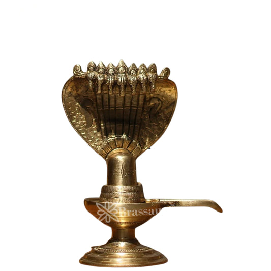 Brass Shivling With Naagraaj Statue Weight 2 Kg And Height 8.5 Inch