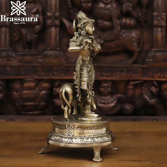 Brass Cow Krishna Murti Weight 2.6 Kg And Height 11 Inch