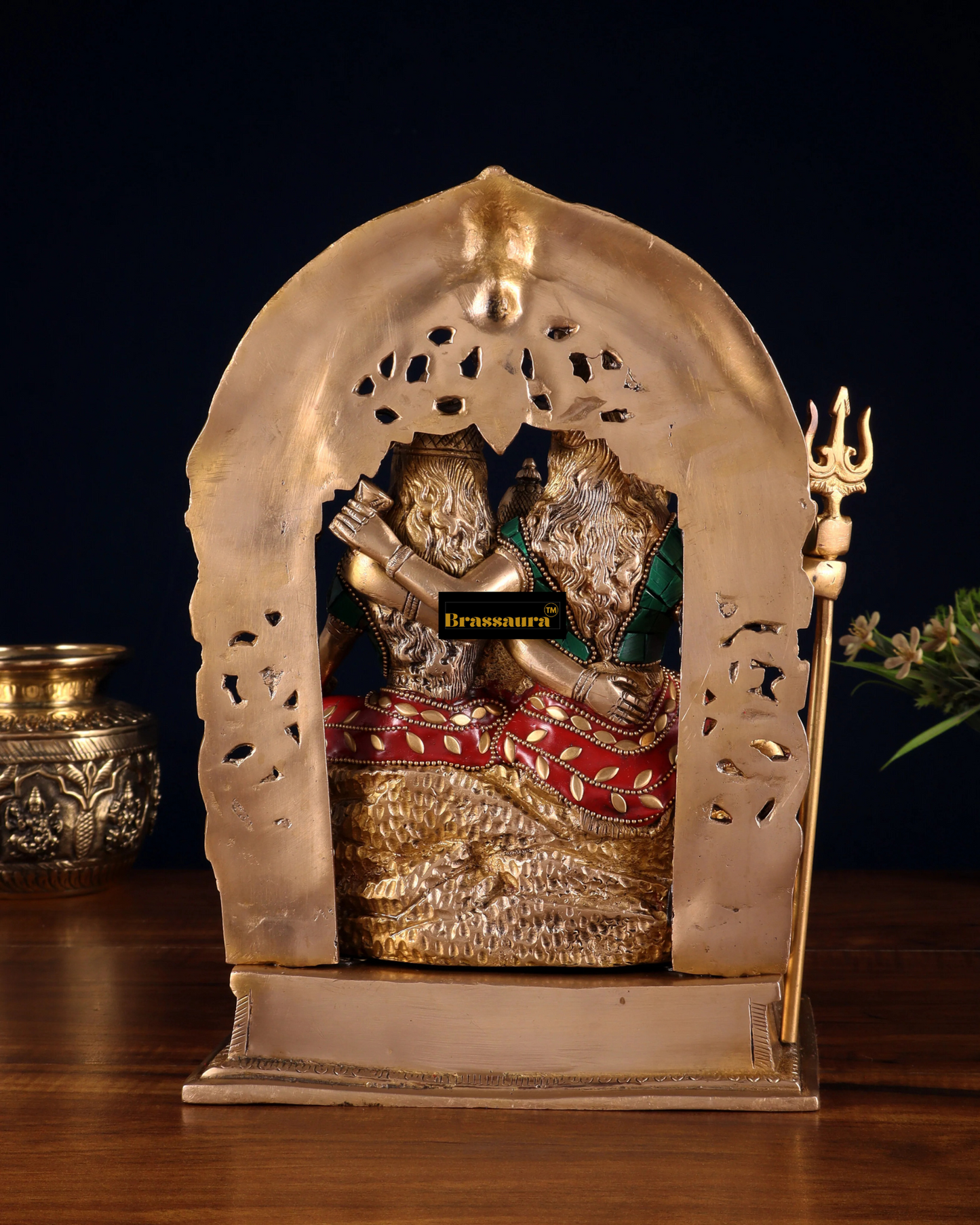 Brass Gem Stone Work Shiv parivar Idol for Home and Decor | Weight 6.8 Kg Height 12 inch | Multi-Coloured