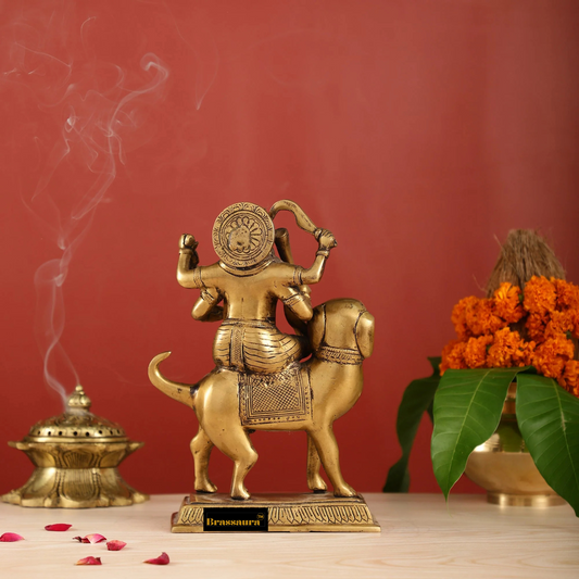 Brassaura® Pure Brass Lord Kaal Bhairava Idol – 9.8 Inches Height – Seated on Dog Vahana